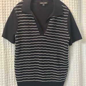 Nautica Jeans Dark Blue Knit Short Sleeve Lightweight Sweater